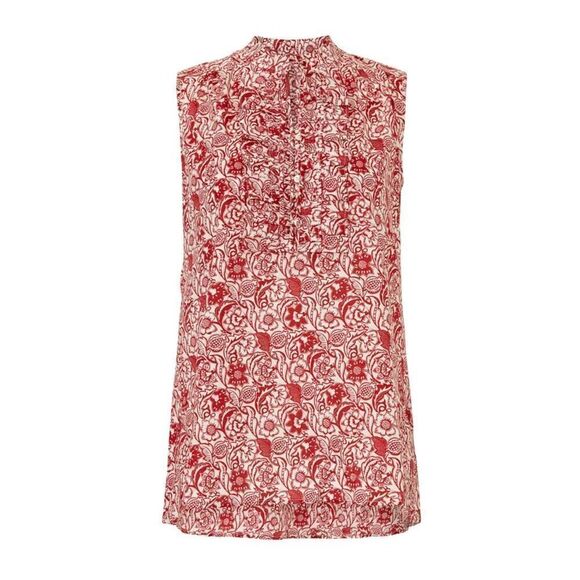 Derek Lam 10 Crosby Red Vintage Floral Ruffle Cotton Top - Picture 2 of 8